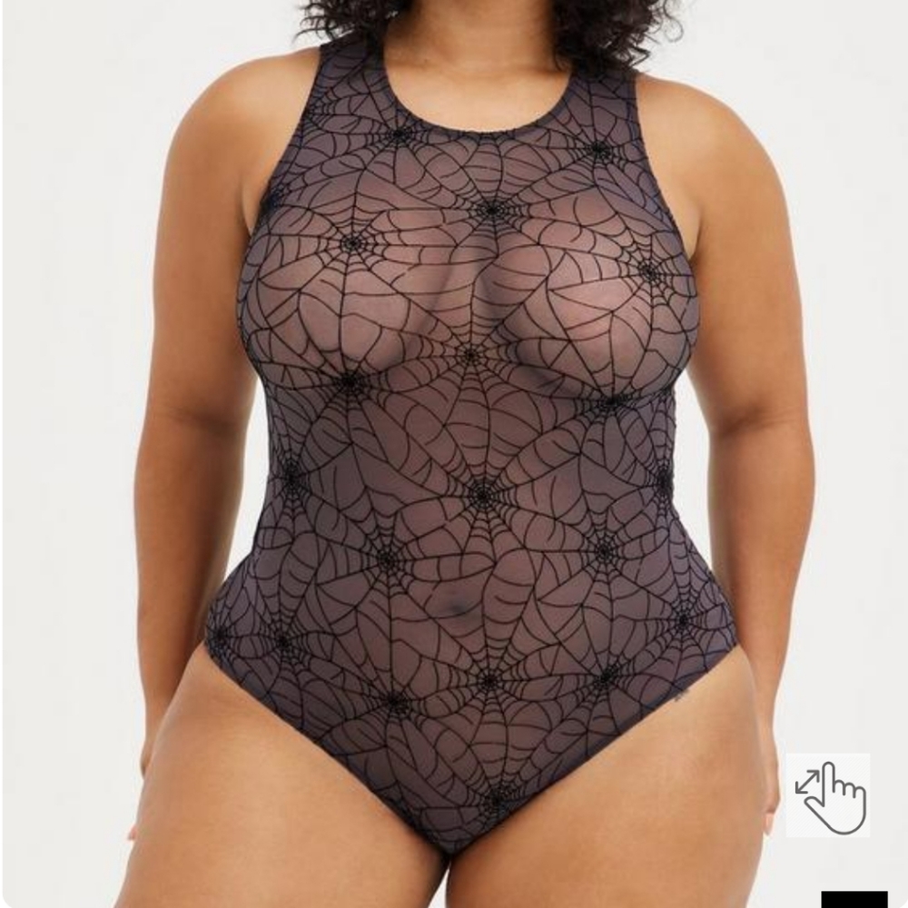 COPY - NWT!!! TORRID // BLACK FLOCKED SPIDERWEB MESH BODYSUIT //